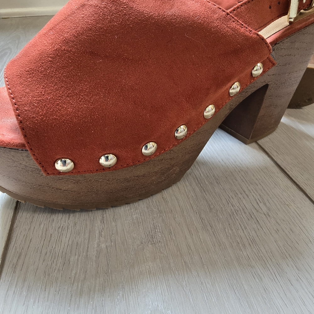 Wonderly Terracota Oakly Suede Block Heel Women's Rust Platform Sandals Size 8 - Picture 7 of 13